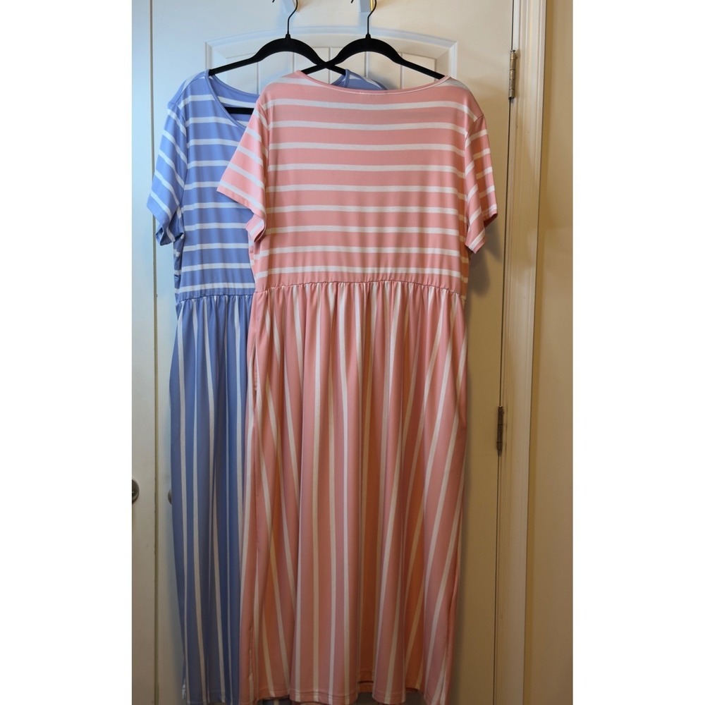 ✨NWOT SHEIN Size XL Striped Long Maxi Dress Pockets Short Sleeve Summer Vaca - Picture 5 of 14